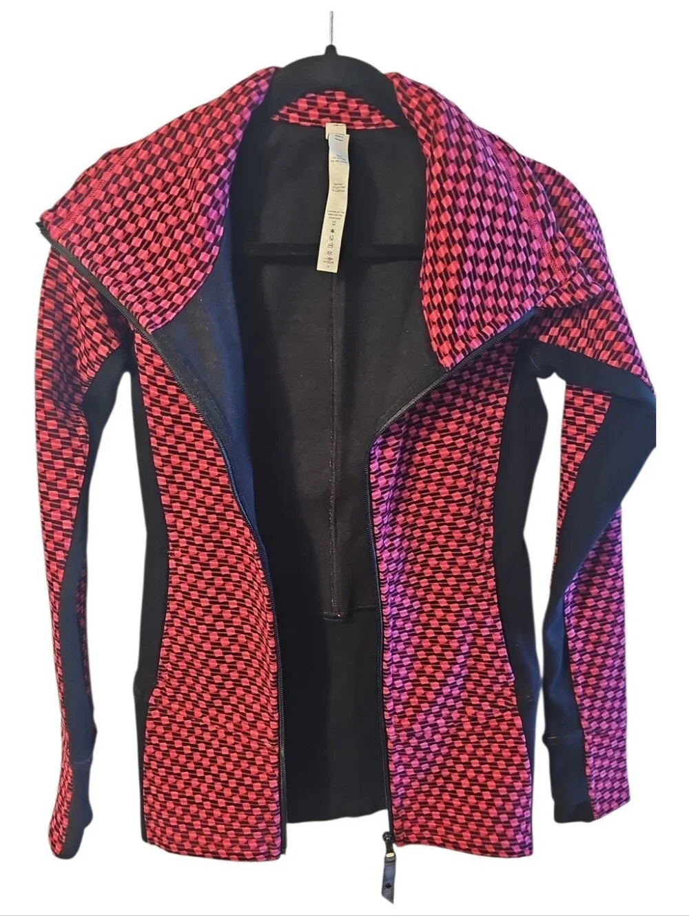 LULULEMON Athletica Pink and Black Patterned Bomber Jacket, Women's, Size 2